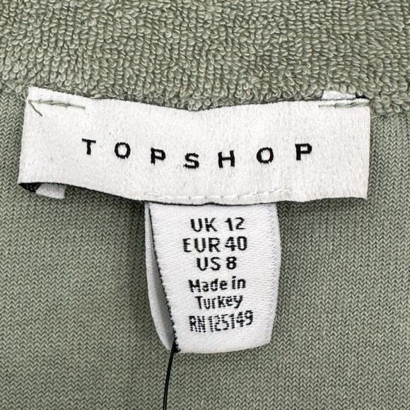 Topshop | Size 8 | Towelling Collared Mini Dress In Sage Green - Picture 6 of 12